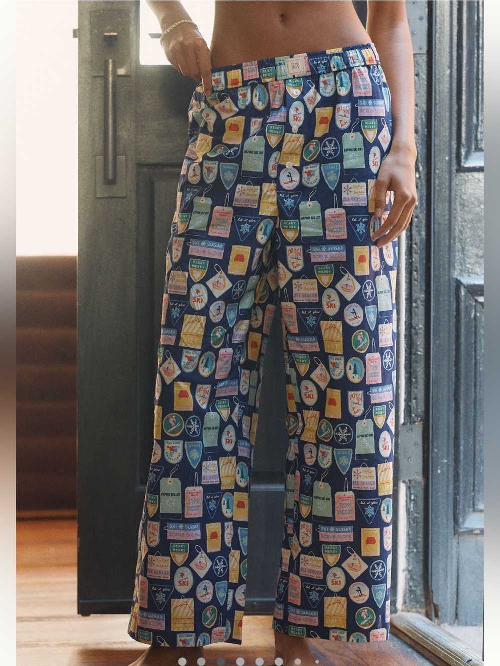 Anthropologie Wren Boxer Sleep Pants LyreBird New XL Ski Snow Skiing Patches
